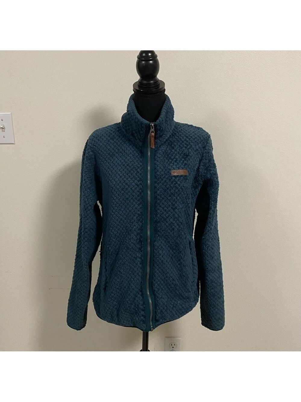 Columbia Jacket Women’s Size Large Dark Teal Full zip high collar fleece Jacket